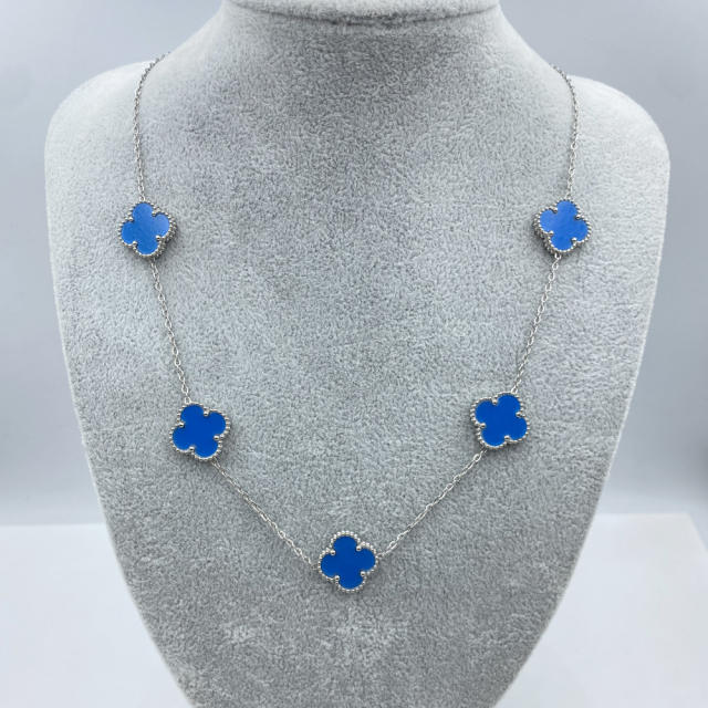 15mm Titanium Steel 5 Four-Leaf Flower clover Necklace