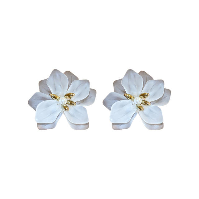 Sweet Simple Acrylic Flower Silver Pin Earrings