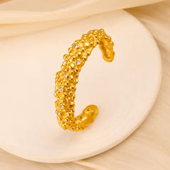 18KG hammer patter inlaid cubic zircon stainless steel cuff bangle bracelet