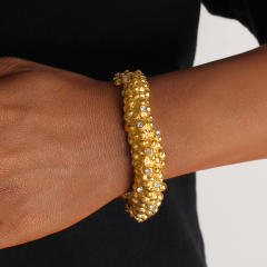 18KG hammer patter inlaid cubic zircon stainless steel cuff bangle bracelet