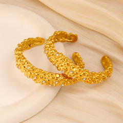 18KG hammer patter inlaid cubic zircon stainless steel cuff bangle bracelet