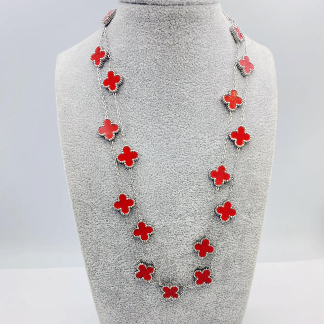13MM titanium steel necklace 20 flower 90+ 5CM four leaf clover necklace