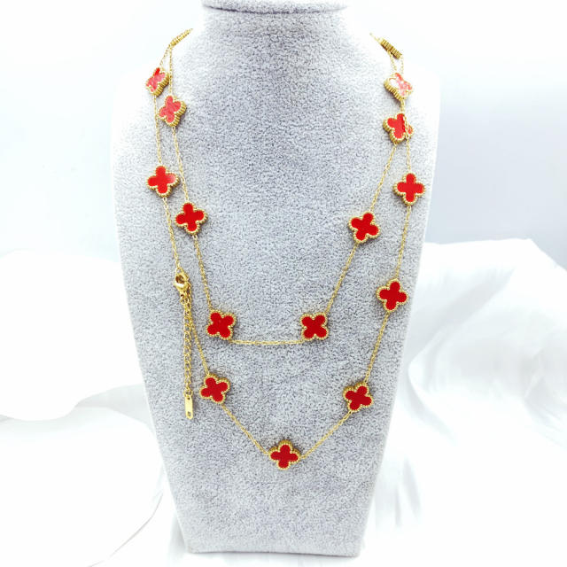 13MM titanium steel necklace 20 flower 90+ 5CM four leaf clover necklace