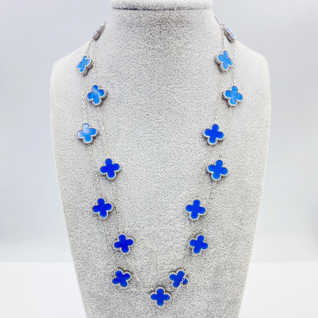 13MM titanium steel necklace 20 flower 90+ 5CM four leaf clover necklace