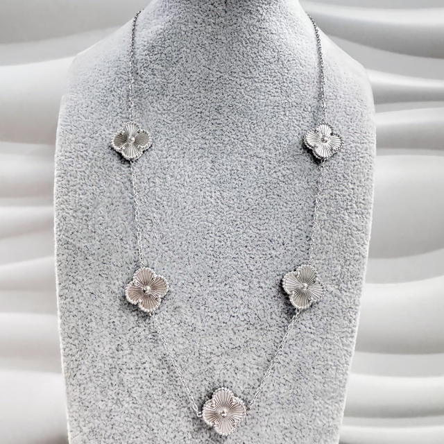 15mm Titanium Steel 5 Four-Leaf Flower clover Necklace