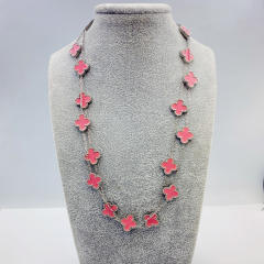 13MM titanium steel necklace 20 flower 90+ 5CM four leaf clover necklace