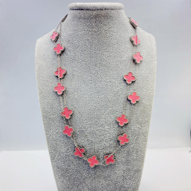 13MM titanium steel necklace 20 flower 90+ 5CM four leaf clover necklace