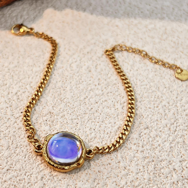 Colorful glass crystal inlaid thick chain stainless steel bracelet