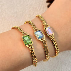 Colorful glass crystal inlaid thick chain stainless steel bracelet