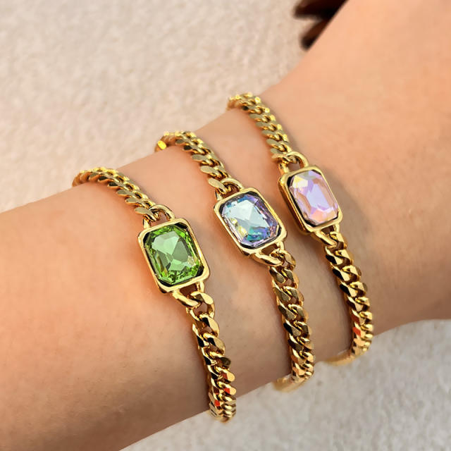 Colorful glass crystal inlaid thick chain stainless steel bracelet