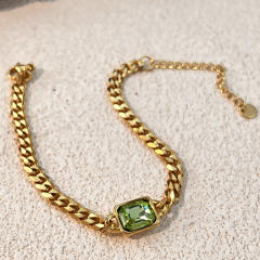 Colorful glass crystal inlaid thick chain stainless steel bracelet
