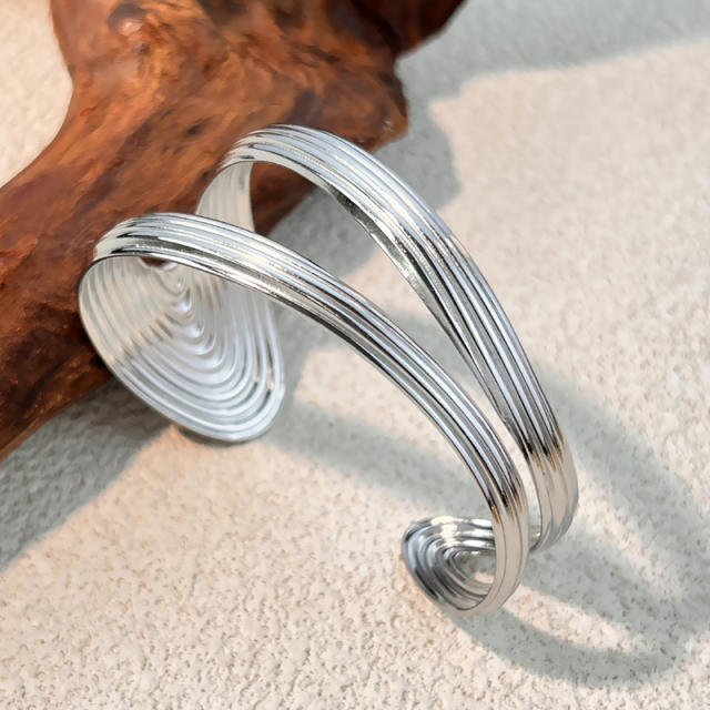 Creative multi layer line design hollow out stainless steel cuff bangle bracelet