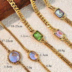 Colorful glass crystal inlaid thick chain stainless steel bracelet