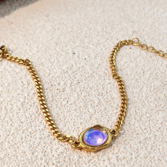 Colorful glass crystal inlaid thick chain stainless steel bracelet