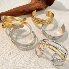 Creative multi layer line design hollow out stainless steel cuff bangle bracelet