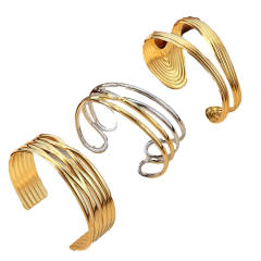 Creative multi layer line design hollow out stainless steel cuff bangle bracelet