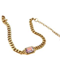 Colorful glass crystal inlaid thick chain stainless steel bracelet
