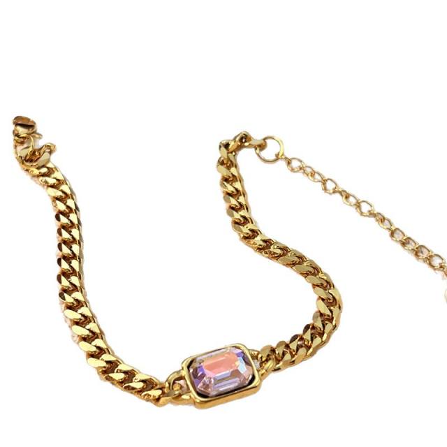 Colorful glass crystal inlaid thick chain stainless steel bracelet