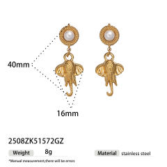 Natural stone inlaid animal series stainless steel earrings