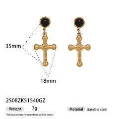 Natural stone inlaid cross series stainless steel earrings