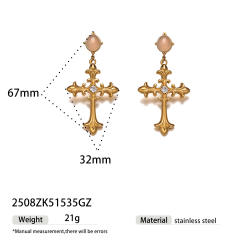Natural stone inlaid cross series stainless steel earrings
