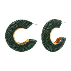 Chunky pave setting colorful rhinestone C shape alloy earrings