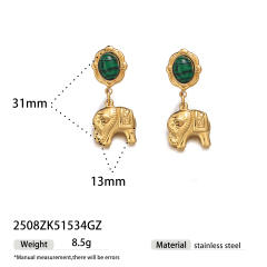 Natural stone inlaid animal series stainless steel earrings