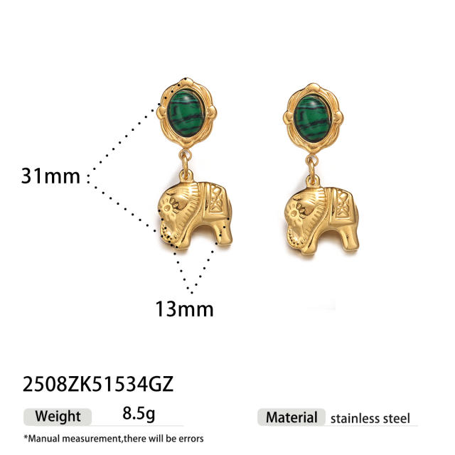 Natural stone inlaid animal series stainless steel earrings