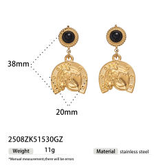 Natural stone inlaid animal series stainless steel earrings