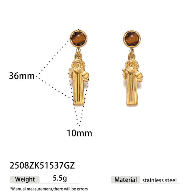 Natural stone inlaid cross series stainless steel earrings