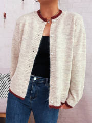 Elegant plain color pearl bead knitted sweater cardigan