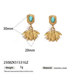 Natural stone inlaid animal series stainless steel earrings