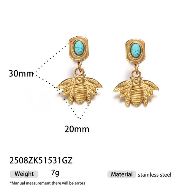 Natural stone inlaid animal series stainless steel earrings