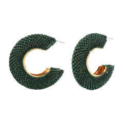 Chunky pave setting colorful rhinestone C shape alloy earrings