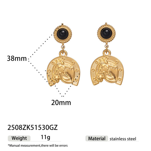 Natural stone inlaid animal series stainless steel earrings