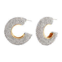 Chunky pave setting colorful rhinestone C shape alloy earrings
