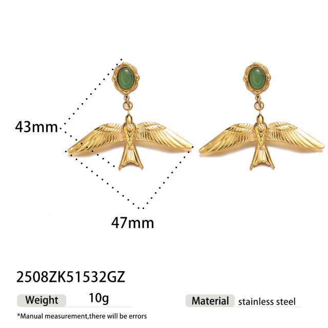 Natural stone inlaid animal series stainless steel earrings