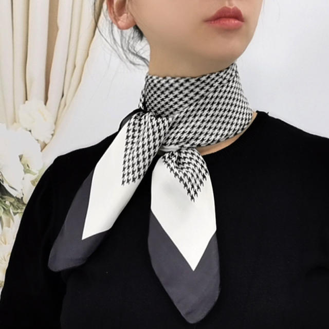 Vintage Houndstooth Small Square Scarf Women's Thin Silk Scarf