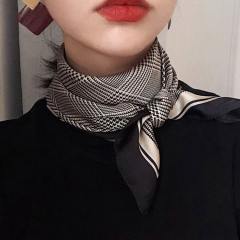 Vintage Houndstooth Small Square Scarf Women's Thin Silk Scarf