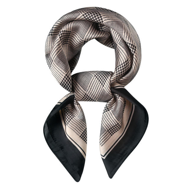 Vintage Houndstooth Small Square Scarf Women's Thin Silk Scarf