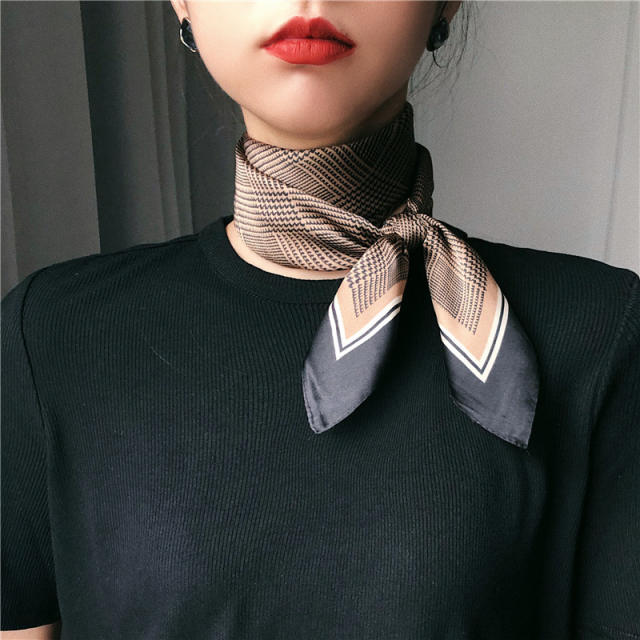 Vintage Houndstooth Small Square Scarf Women's Thin Silk Scarf