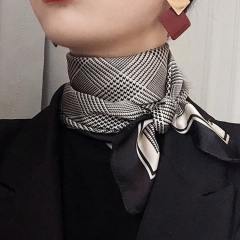 Vintage Houndstooth Small Square Scarf Women's Thin Silk Scarf