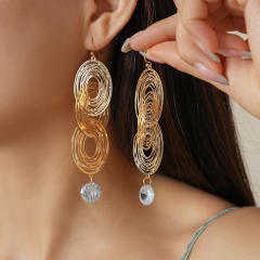 Elegant geometric circle gold plated copper dangle earrings