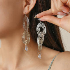 Elegant geometric circle gold plated copper dangle earrings