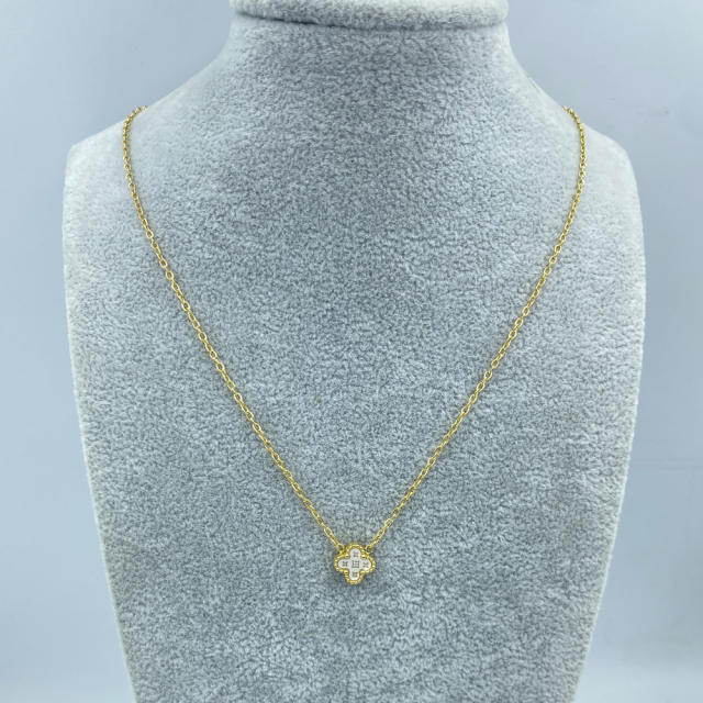 9mm Titanium Steel Four-Leaf Flower Single Necklace