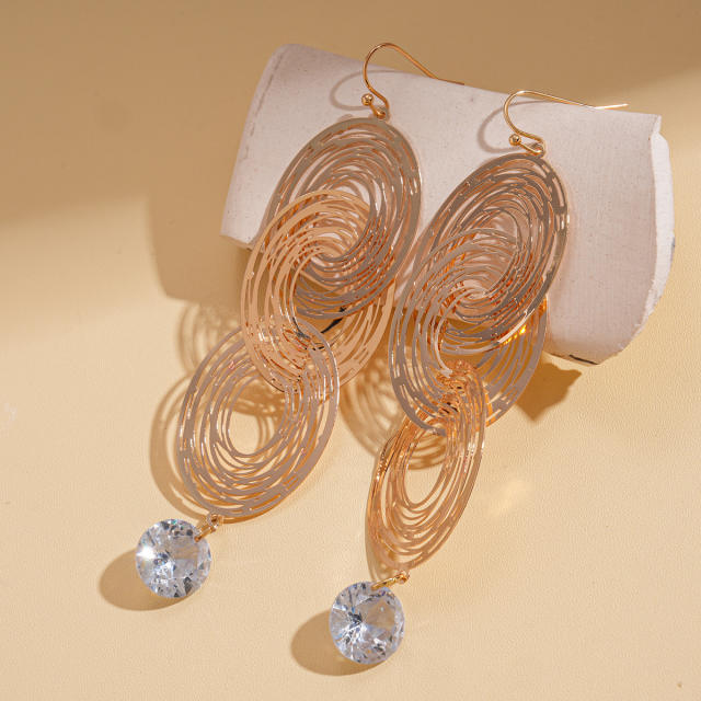 Elegant geometric circle gold plated copper dangle earrings