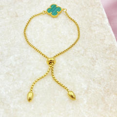 15mm Side Groove Four-Leaf Flower Movable Bracelet stainless steel bracelet