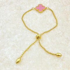 15mm Side Groove Four-Leaf Flower Movable Bracelet stainless steel bracelet