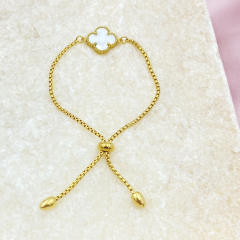 15mm Side Groove Four-Leaf Flower Movable Bracelet stainless steel bracelet