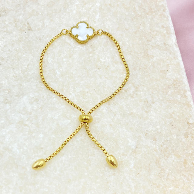 15mm Side Groove Four-Leaf Flower Movable Bracelet stainless steel bracelet